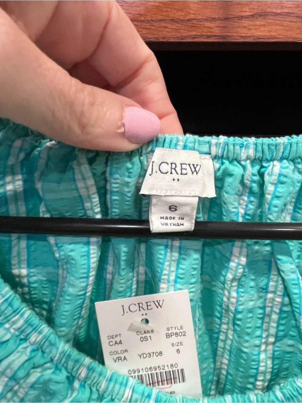 NWT J.Crew Seersucker Ruffle Neck Dress Radiant Aqua Size 6